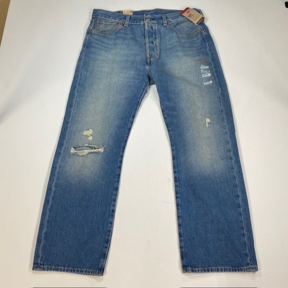 Levi's 501 Original Straight Leg Jeans Distressed‎ Blue Cotton W36 L29